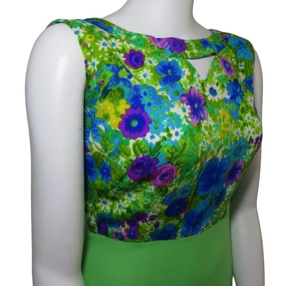 Vintage Melwine of Miami M Maxi Dress Green Purple Teal Floral Mod - Picture 4 of 11